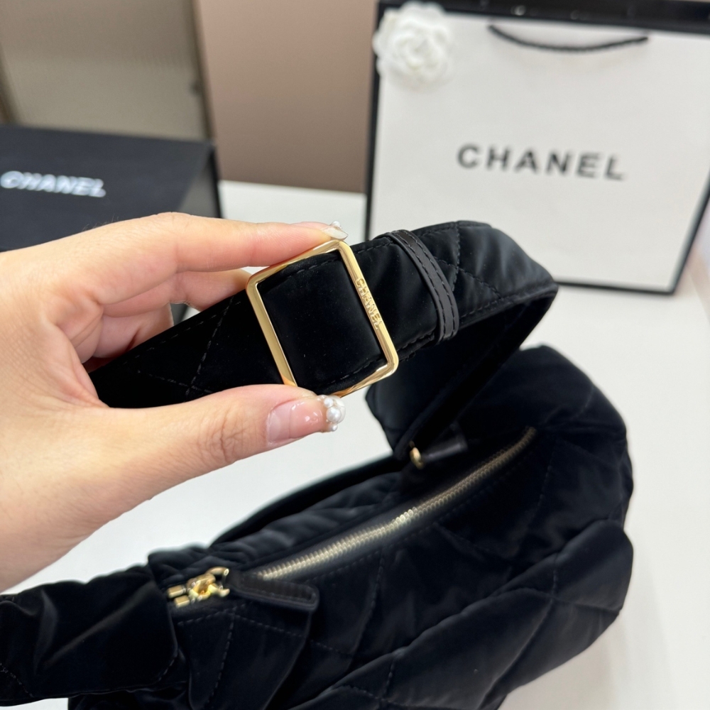 Chanel Large Bowling Bag Velvet Effect Nylon Gold Tone Metal In Black 27Cm AS5054 B21379 94305 - Image 7