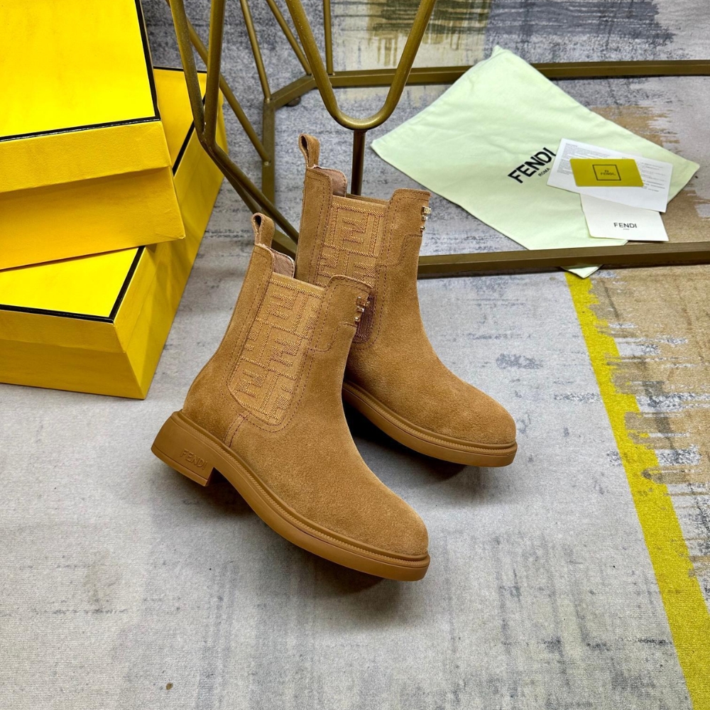 Fendi Filo Boots Brown Leather And Ff Fabric Biker Boots 8T8576Ayf2F1Tyi - Image 5
