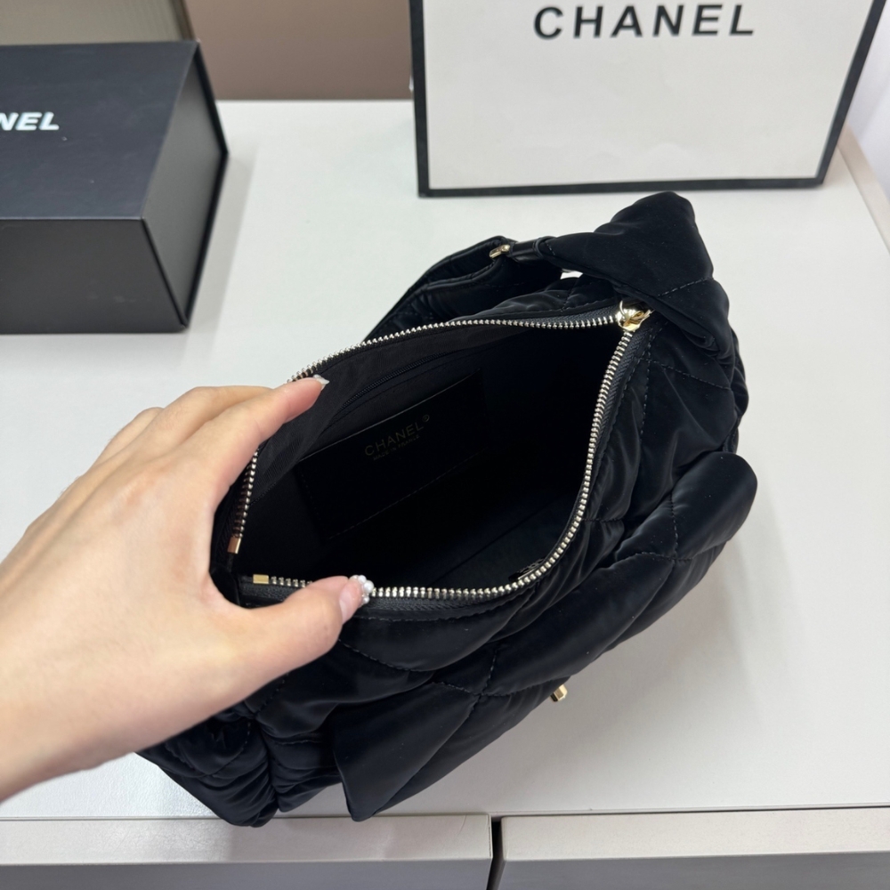 Chanel Large Bowling Bag Velvet Effect Nylon Gold Tone Metal In Black 27Cm AS5054 B21379 94305 - Image 9