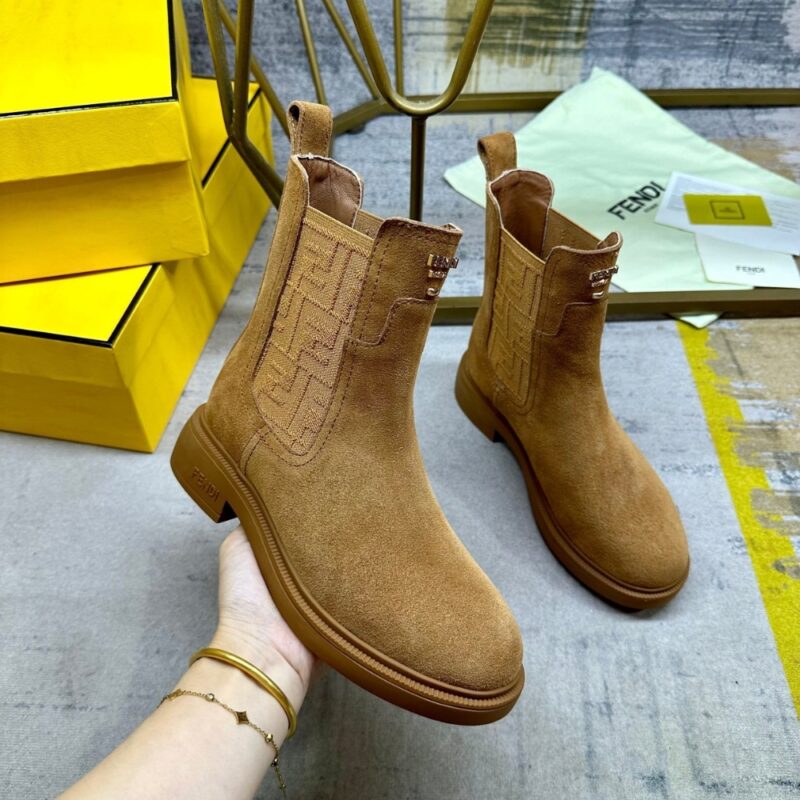 Alternative view of Fendi Filo Boots Brown Leather And Ff Fabric Biker Boots 8T8576Ayf2F1Tyi
