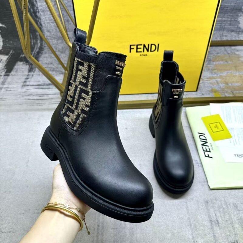 Alternative view of Fendi Filo Boots Black Leather And Ff Fabric Biker Boots 8T8576A379F1Tog