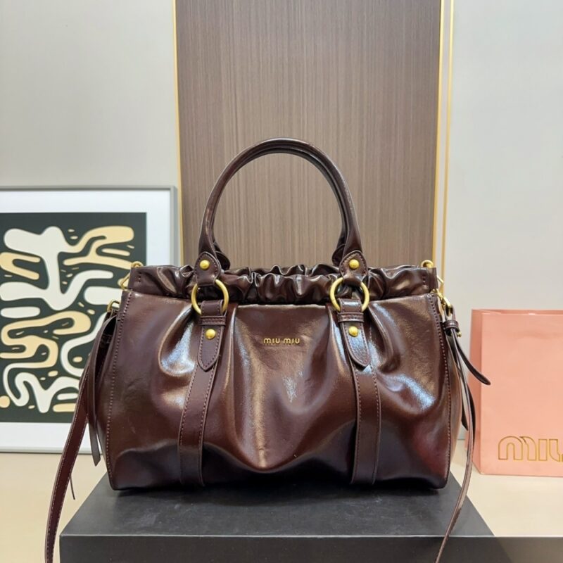 Alternative view of Miu Miu Side Ribbon 2Way Handbag Burgundy 33Cm