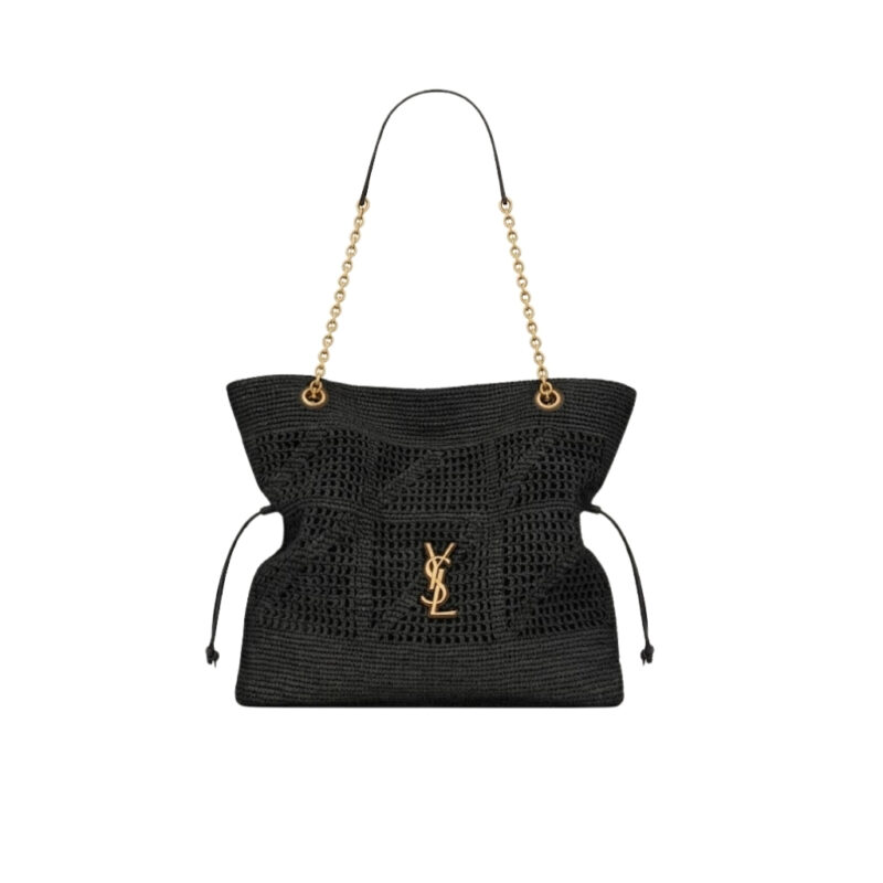 Saint Laurent Jamie Shopping In Raffia Black 35Cm