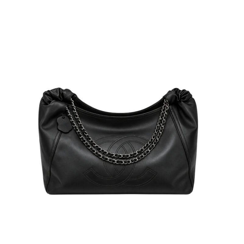 Chanel Large Hobo Bag Black Leather Chain Strap 36Cm