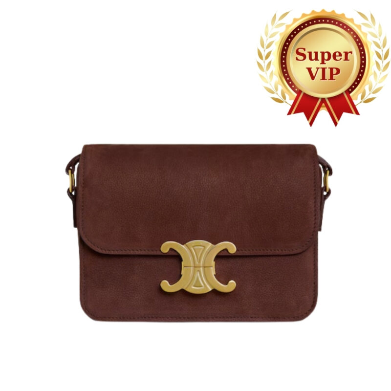 [Super Vip 1:1] Celine Teen Triomphe Bag In Brown Grained Nubuck 18Cm 188423Gur 18Ch