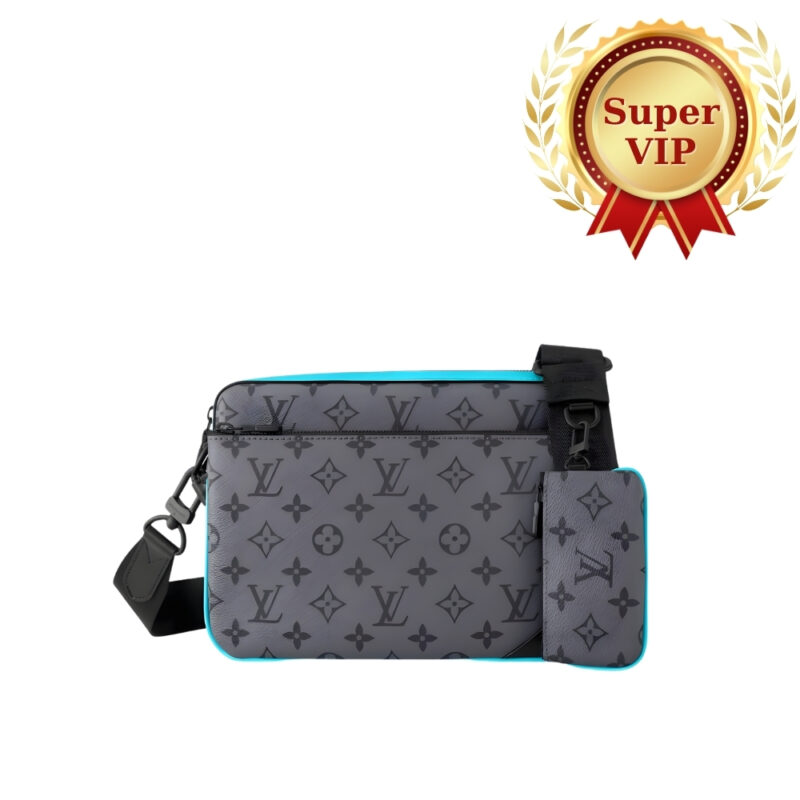 [Super Vip 1:1] Louis Vuitton Trio Messenger Monogram Eclipse Reverse Turquoise 25Cm M11648