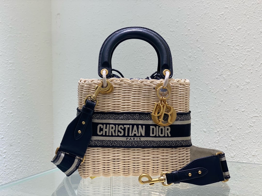 GIFT SET: DIOR MEDIUM LADY WICKER NAVY BLUE & BOBBY BRIM BLACK HAT - Image 3