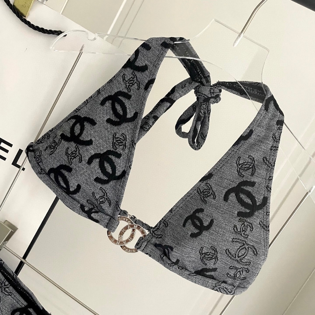 Chanel CC Logo Bikini Set Grey And Black - Image 6