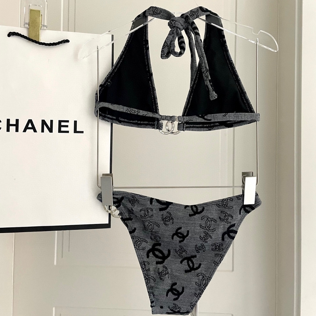 Chanel CC Logo Bikini Set Grey And Black - Image 5