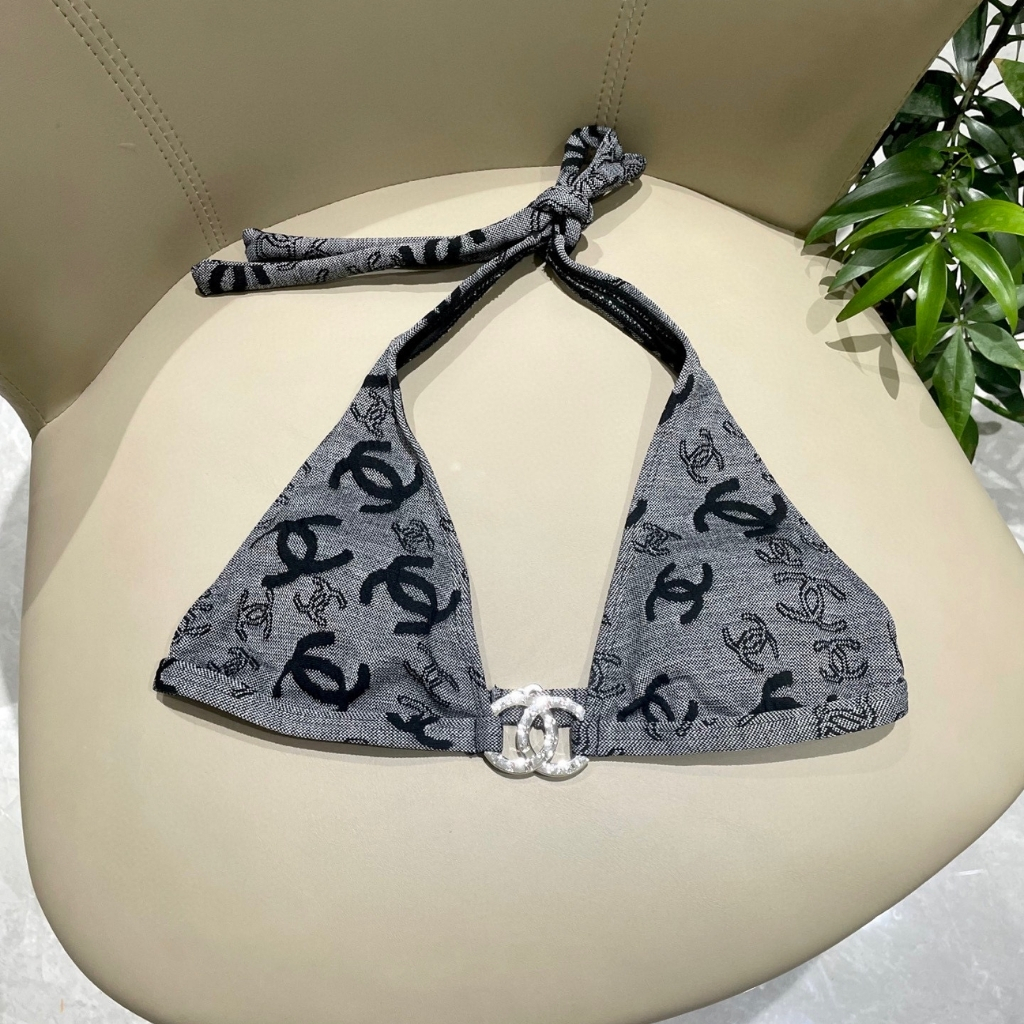 Chanel CC Logo Bikini Set Grey And Black - Image 7