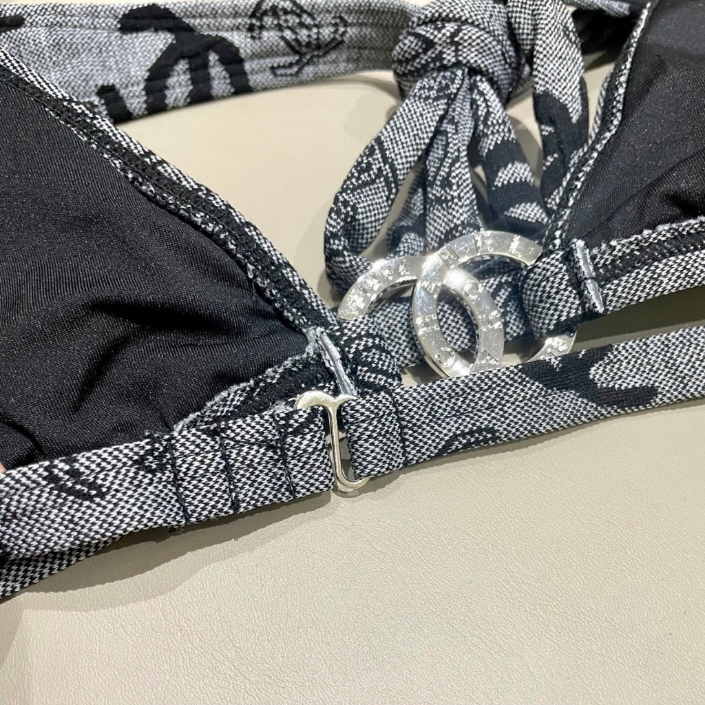 Chanel CC Logo Bikini Set Grey And Black - Image 9