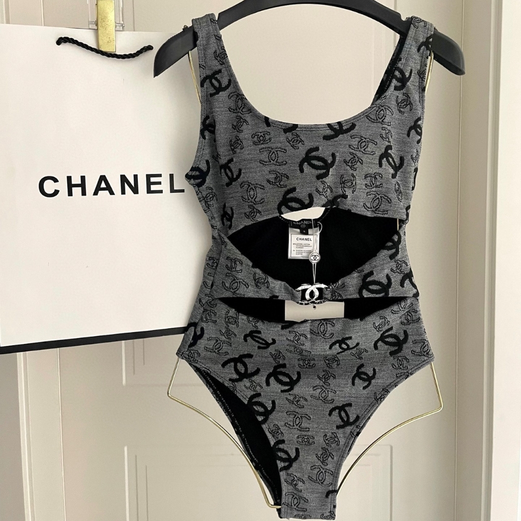 Chanel One Piece Swimsuit Grey And Black - Image 3