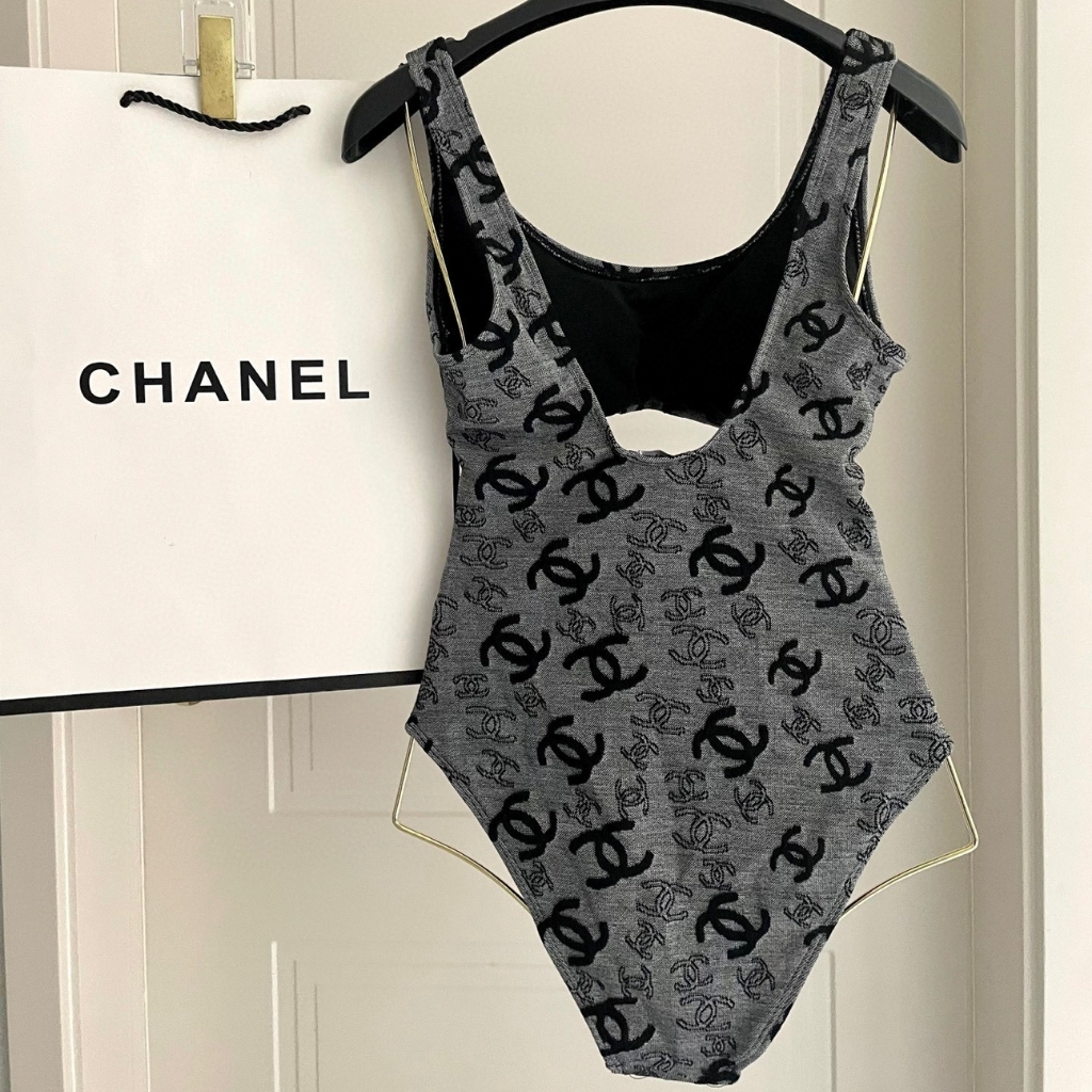 Chanel One Piece Swimsuit Grey And Black - Image 4