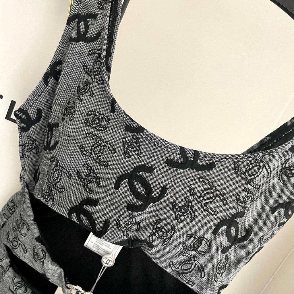 Chanel One Piece Swimsuit Grey And Black - Image 5