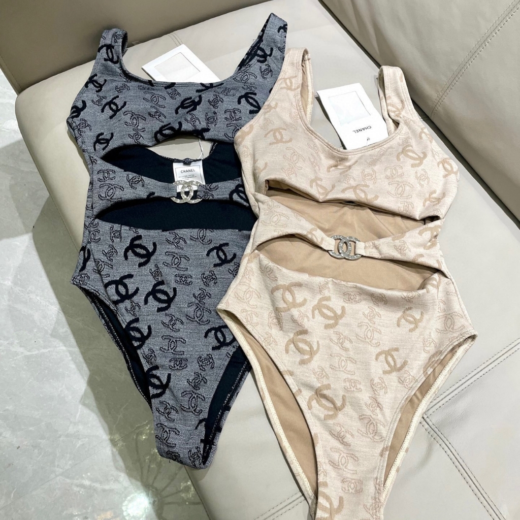Chanel One Piece Swimsuit Grey And Black - Image 7