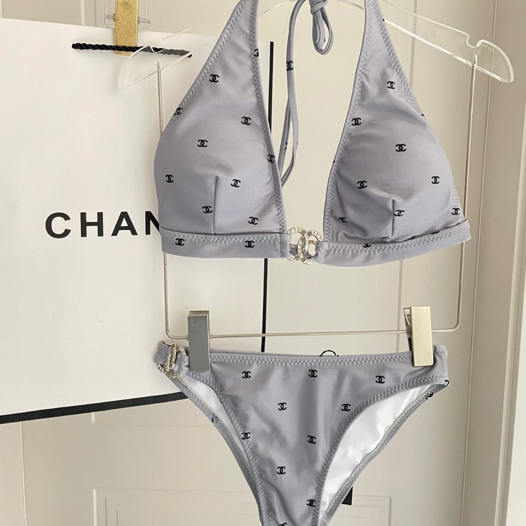 Chanel CC Logo Bikini Set Light Grey - Image 3