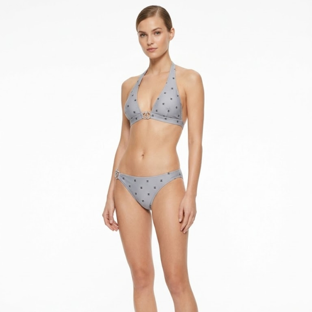 Chanel CC Logo Bikini Set Light Grey - Image 2