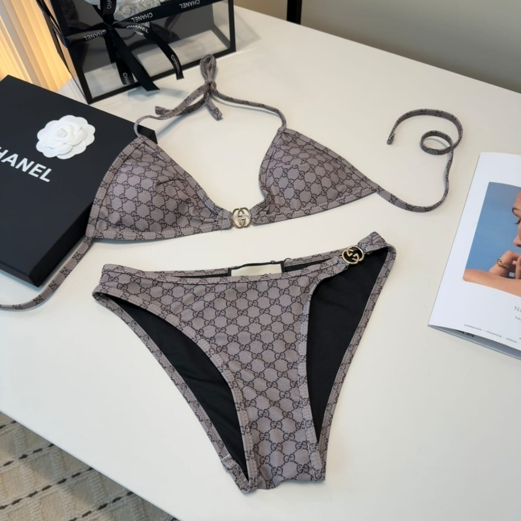 Gucci Printed GG Stretch Jersey Bikini Dark Grayish Purple - Image 4