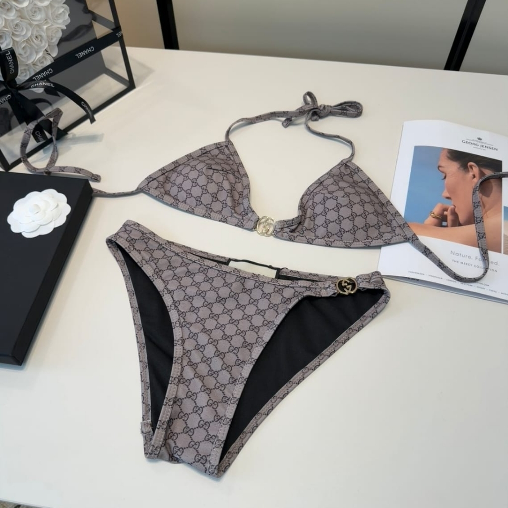 Gucci Printed GG Stretch Jersey Bikini Dark Grayish Purple - Image 3
