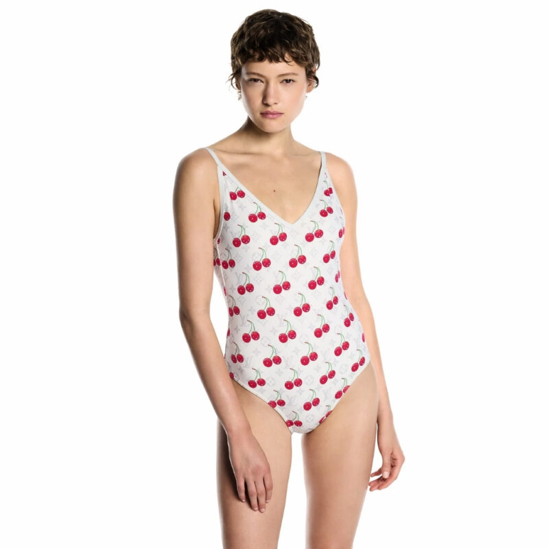 Alternative view of Louis Vuitton x Takashi Murakami One Piece Swimsuit Cherry Blossom White 1AHIBU
