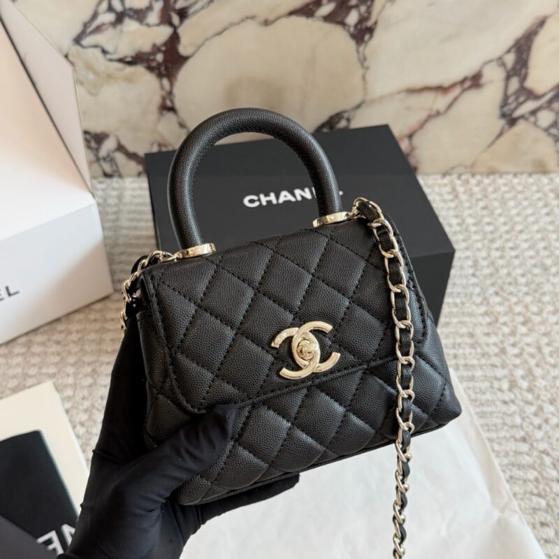 Alternative view of Chanel Mini Flap Bag With Top Handle Shiny And Gold Tone Metal Black 15Cm AS2215 B05061 94305
