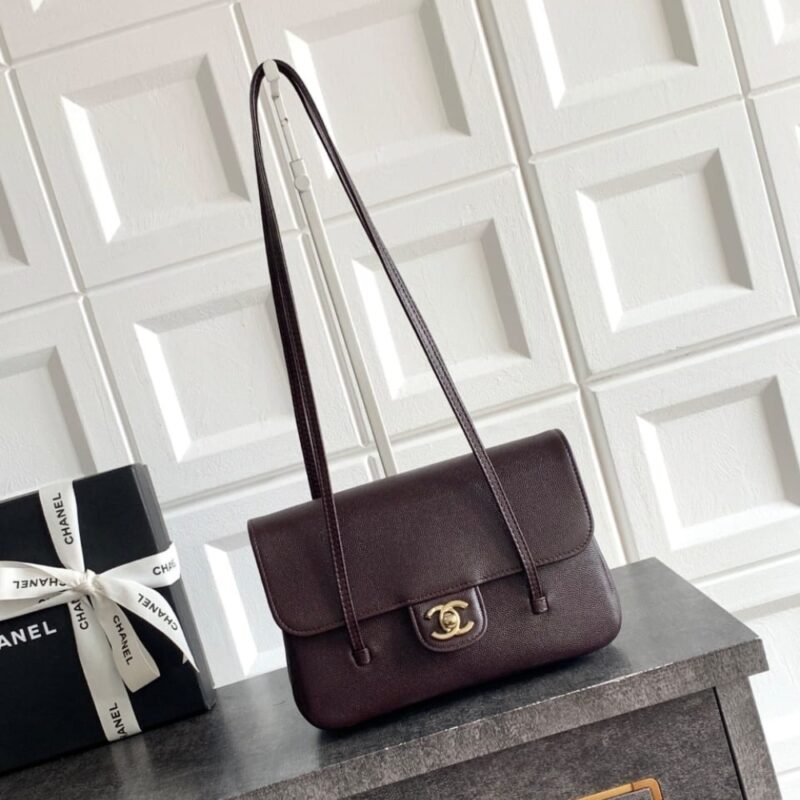 Alternative view of [Super Vip 1:1] Chanel Small Flap Bag Grained Shiny And Gold Tone Brown 22cm