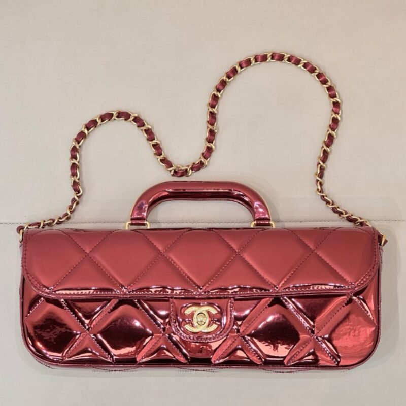 Alternative view of [Super Vip 1:1] Chanel Large Flap Bag With Top Handle Metallic Mirror Leather Red 30cm AS5807B21985U4013