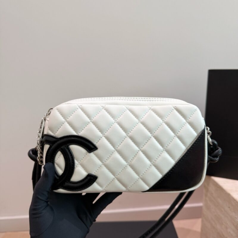 Alternative view of Chanel Cambon Pochette Quilted Leather White And Black 22Cm