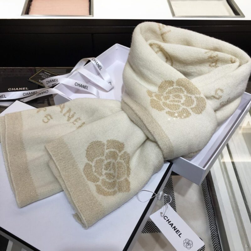 Alternative view of Chanel Camellia Cashmere Scarf Beige