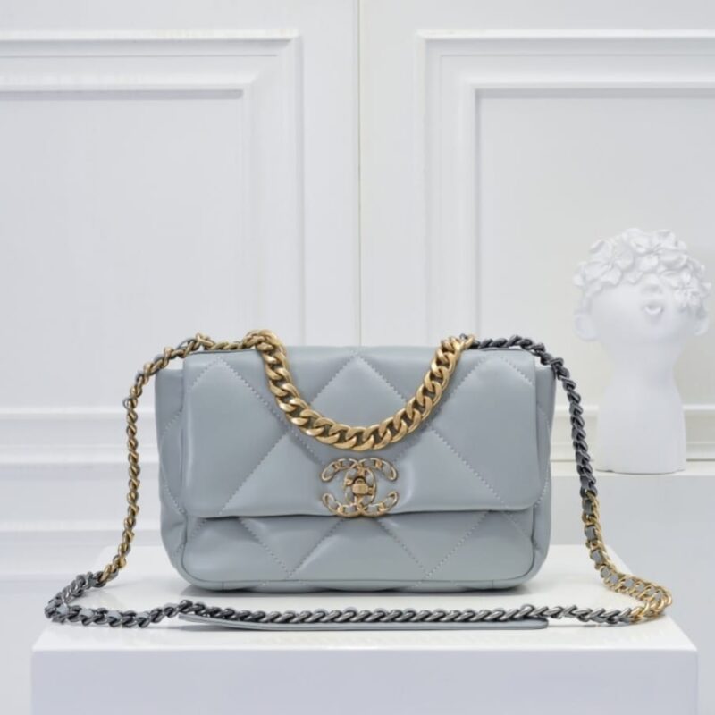 Alternative view of Chanel 19 Flap Bag Shiny Gold And Silver Tone Light Blue 26Cm