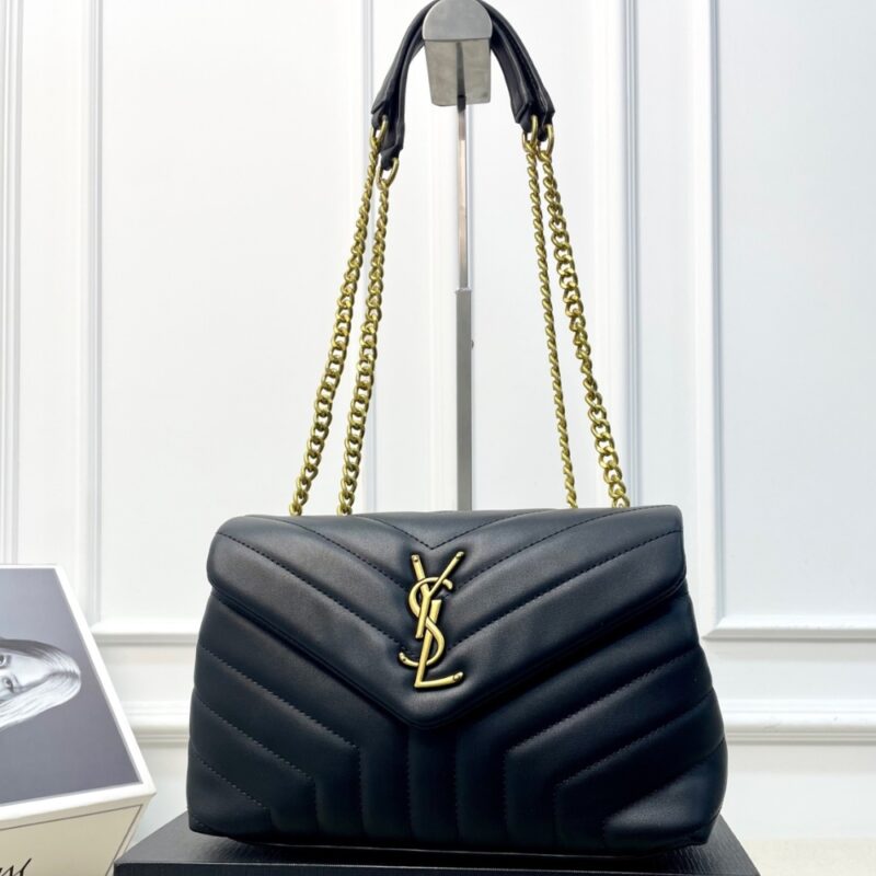 Alternative view of Saint Laurent Loulou Medium Chain Bag In Matelassé Y Leather Black Gold 26Cm