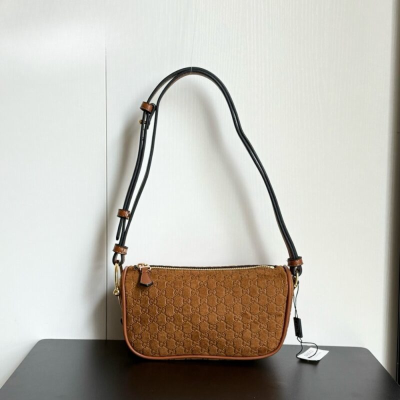 Alternative view of Gucci Half Horsebit Mini Bag Brown GG Suede 19Cm 860784 AAEE7 2118
