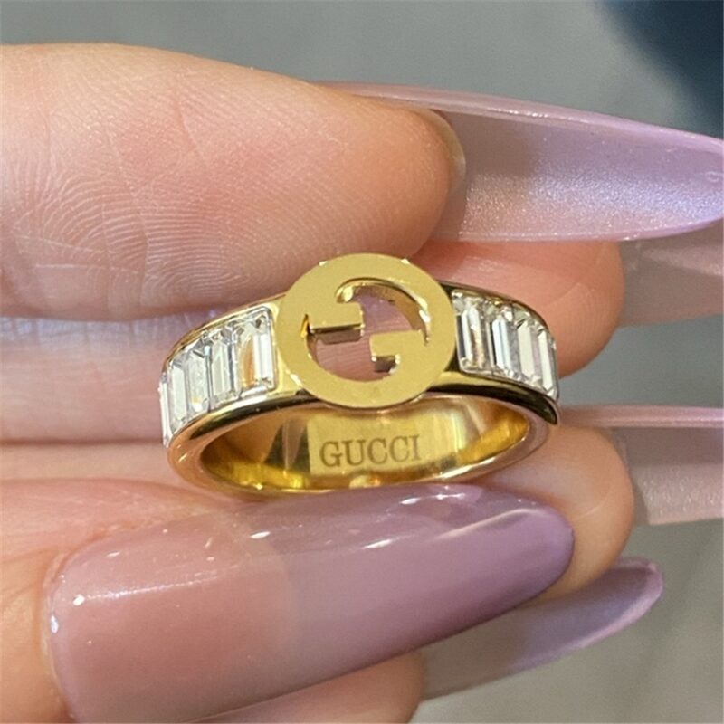 Alternative view of Gucci Blondie Wide Crystal Ring Gold 837231 JAAHV 8062