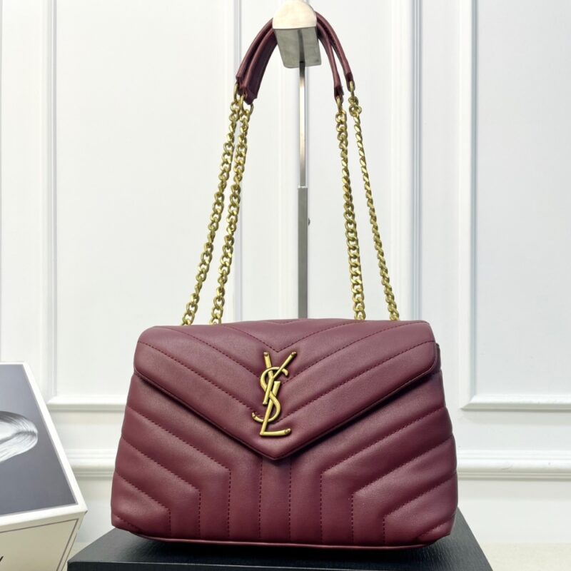 Alternative view of Saint Laurent Loulou Medium Chain Bag In Matelassé Y Leather Burgundy Gold 26Cm