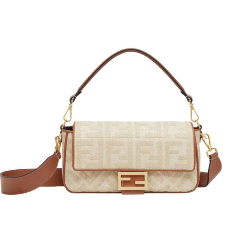 Fendi Baguette Natural Straw Bag With Ff Embroidery 26Cm 8Br600Ap4Mf1Lmp