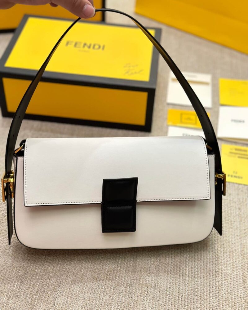 Alternative view of Fendi Baguette White And Black Color Block Leather Bag 26Cm 8Br821Apkof1Nz3