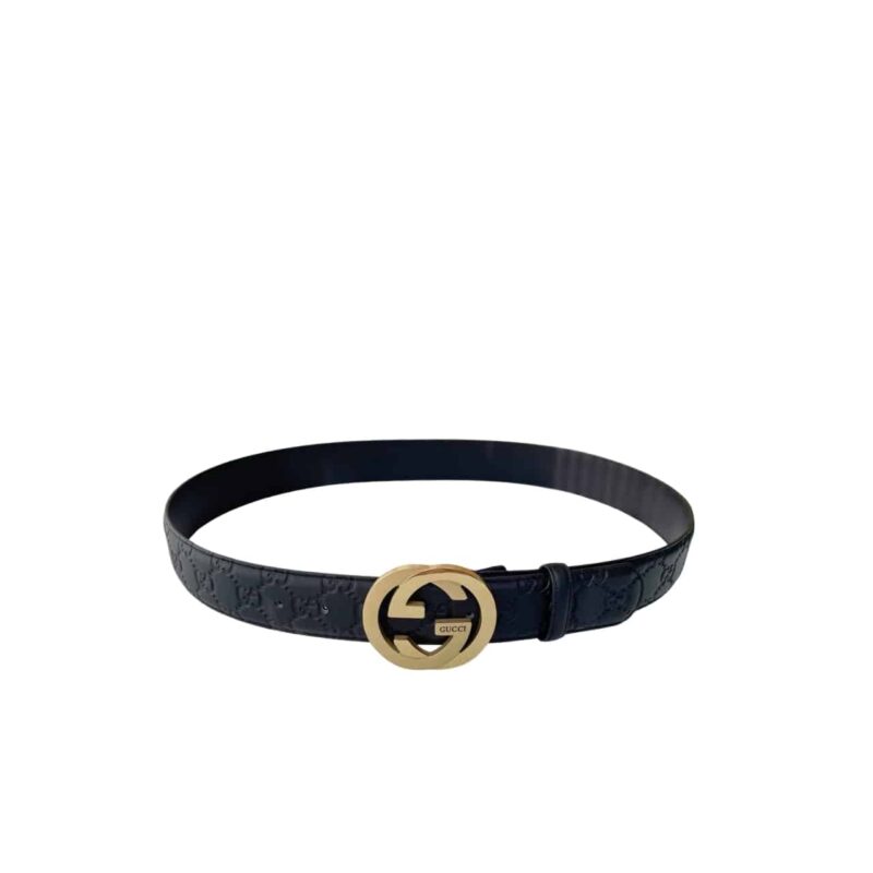 Gucci Men'S Reversible Gg Belt Gold Hardware Black 40Mm