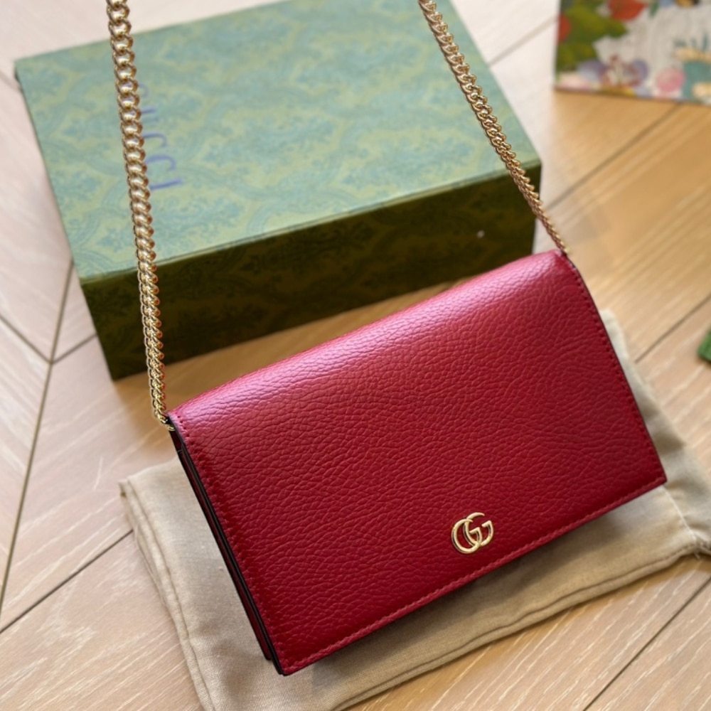 Gucci Gg Marmont Wallet On Chain Red Leather 20Cm 497985 Aae5F 6259 - Image 2