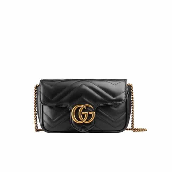 Gucci Gg Marmont Leather Super Mini Bag Black 17Cm 476433 Dtdct 1000