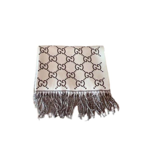 Gucci Gg Jacquard Scarf Wihte And Brown