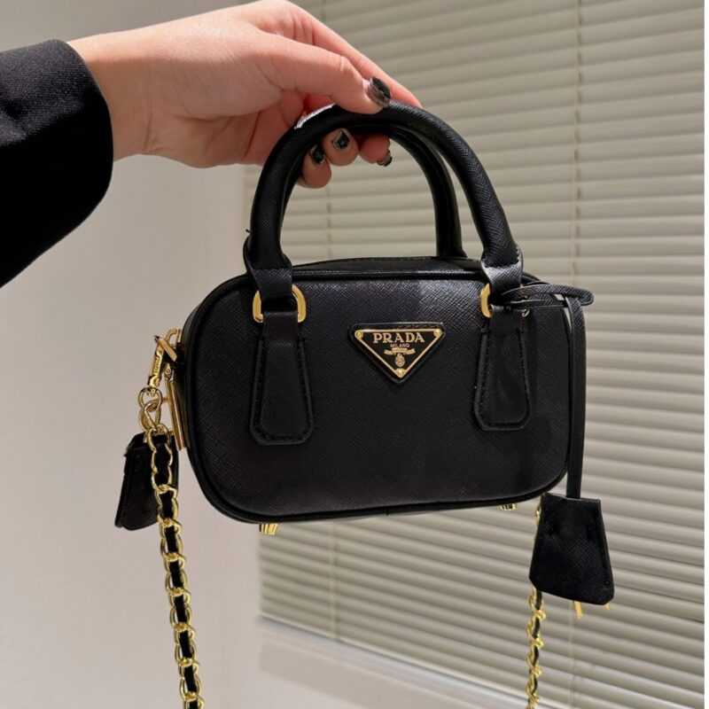 Alternative view of Prada Saffiano Lux Signature Mini Bauletto Bag Black 19Cm