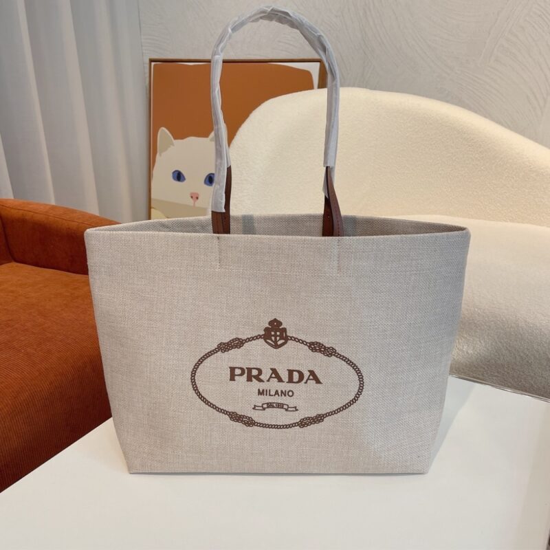 Alternative view of Prada Raffia Tote Beach Bag New Grey 37Cm