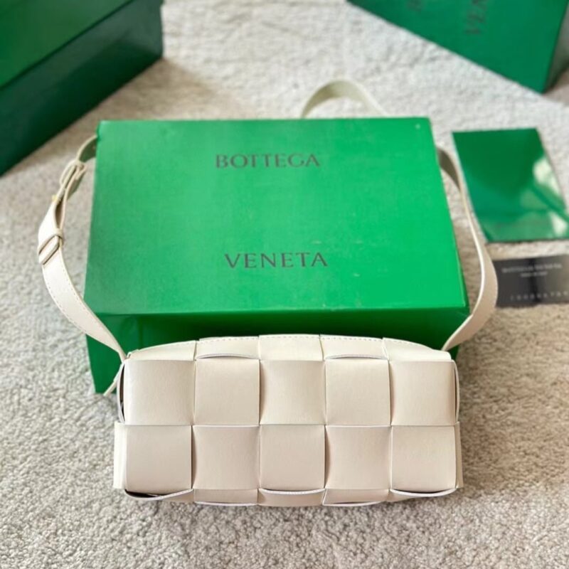 Alternative view of Bottega Veneta Brick Cassette Intreccio Leather Shoulder Bag White 28Cm