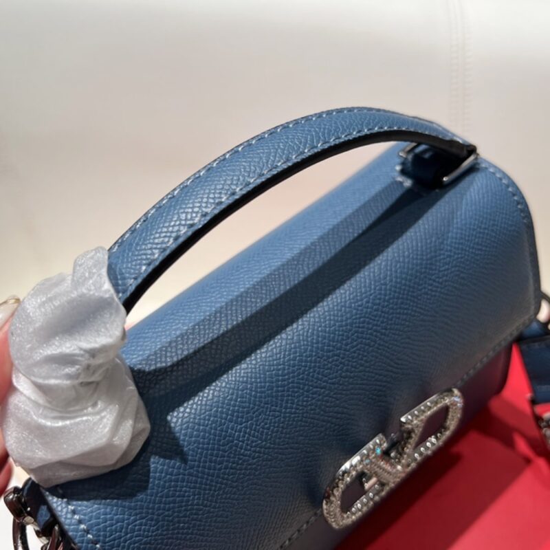 Alternative view of Valentino Garavani Vsling Crystal Embellished Leather Handbag Blue 18Cm