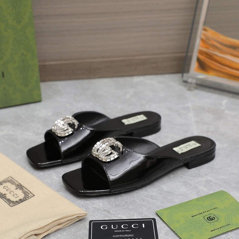 Alternative view of Gucci Gg Crystal Slippers Black