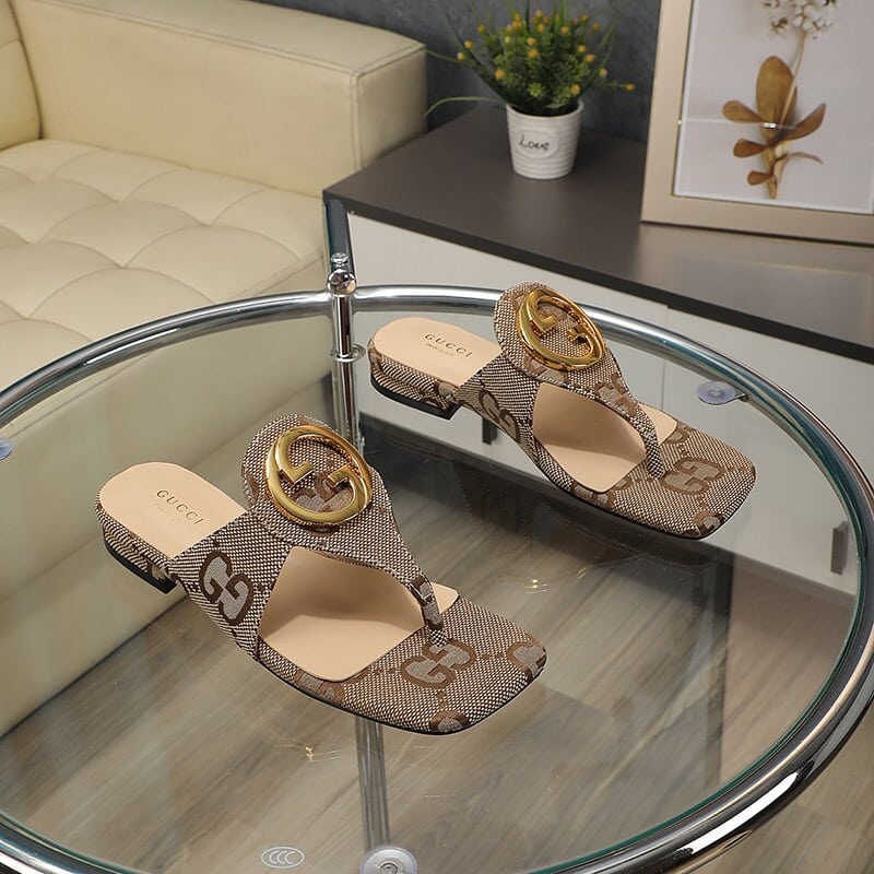 Alternative view of Gucci Blondie Thong Canvas Sandals Ebony Brown 752659 9I650 9769