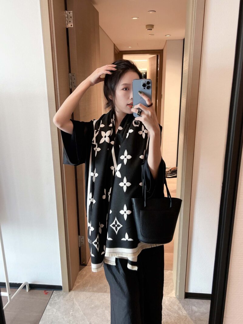 Alternative view of Louis Vuitton Cashmere Monogram Scarf Black