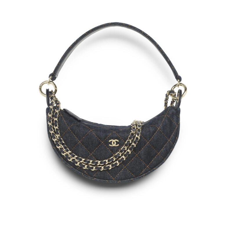 Chanel Clutch With Chain Denim And Gold Tone Metal Dark Blue 22cm AP5094 B23492 U7663