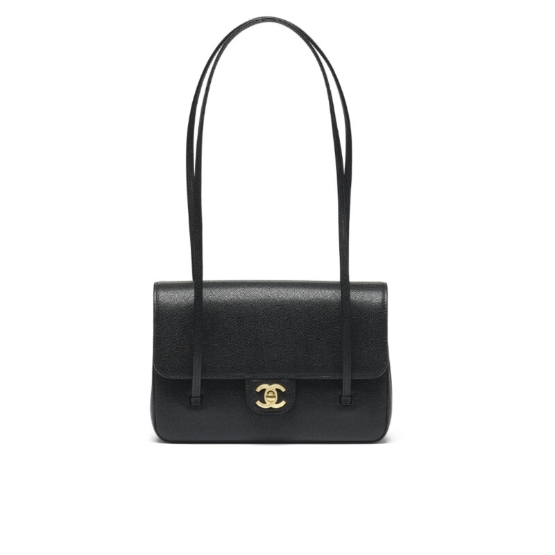 Chanel Small Flap Bag Grained Shiny And Gold Tone Black 22cm AS6130 B23483 94305