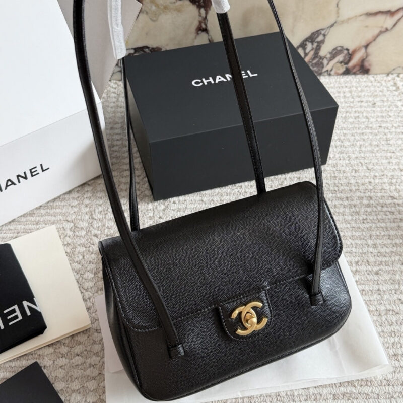 Alternative view of Chanel Small Flap Bag Grained Shiny And Gold Tone Black 22cm AS6130 B23483 94305